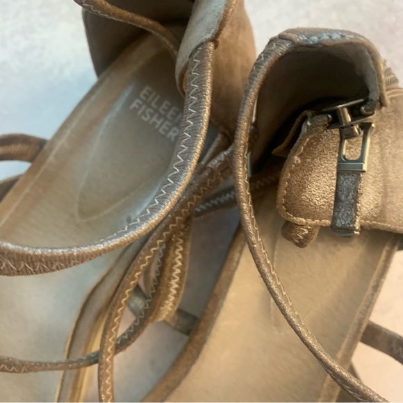 Eileen Fisher Leather Metallic Distressed Strappy Sandals - Picture 4 of 12